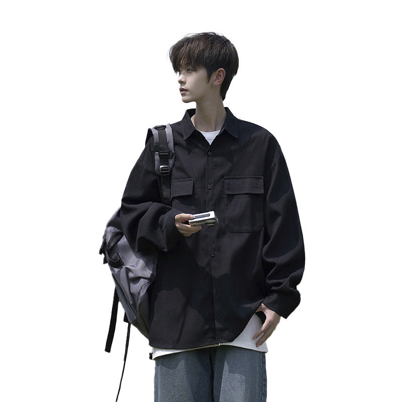 Japanese-style Workwear Long-sleeve Olive Green Shirt Jacket