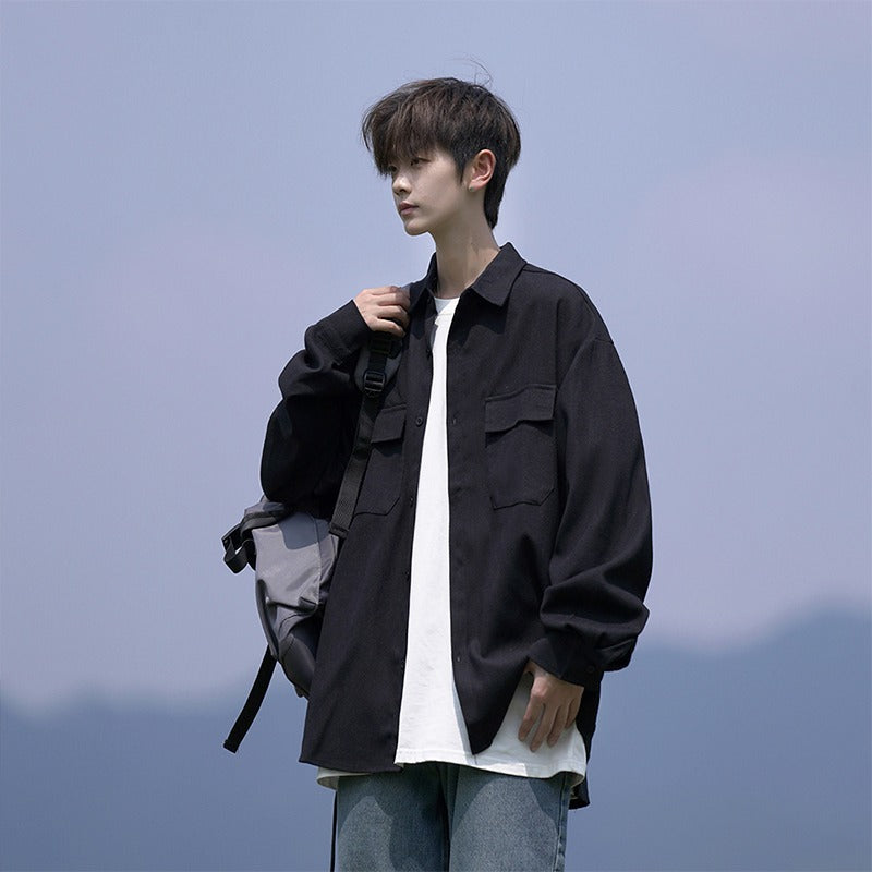 Japanese-style Workwear Long-sleeve Olive Green Shirt Jacket